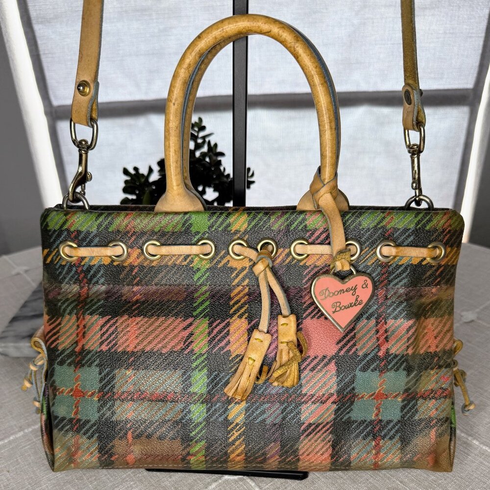 VINTAGE Dooney & Bourke Hand Bag Plaid Double Handle Purse Heart Limited Edition